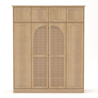 Pnronnc 8-Door Armoire Wardrobe Closet Large Capacity Closet Organizer with Rattan Decorative Doors