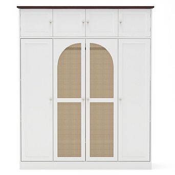 Pnronnc 8-Door Armoire Wardrobe Closet Large Capacity Closet Organizer with Rattan Decorative Doors
