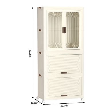 Pnronnc Kids Portable Wardrobe Closet with Hanging Rod and Cube Storage