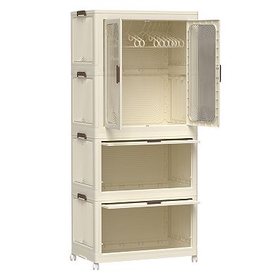 Pnronnc Kids Portable Wardrobe Closet with Hanging Rod and Cube Storage