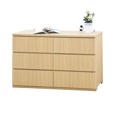 Pnronnc Contemporary Wave Design Dresser 6 Drawer Chest with Textured Drawer Fronts
