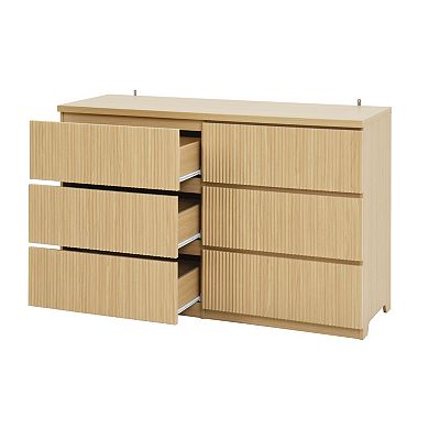 Pnronnc Contemporary Wave Design Dresser 6 Drawer Chest with Textured Drawer Fronts