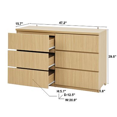 Pnronnc Contemporary Wave Design Dresser 6 Drawer Chest with Textured Drawer Fronts