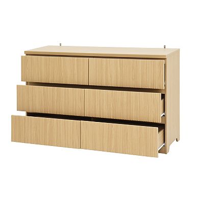Pnronnc Contemporary Wave Design Dresser 6 Drawer Chest with Textured Drawer Fronts