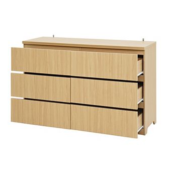 Pnronnc Contemporary Wave Design Dresser 6 Drawer Chest with Textured Drawer Fronts