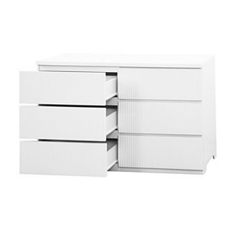Pnronnc Contemporary Wave Design Dresser 6 Drawer Chest with Textured Drawer Fronts