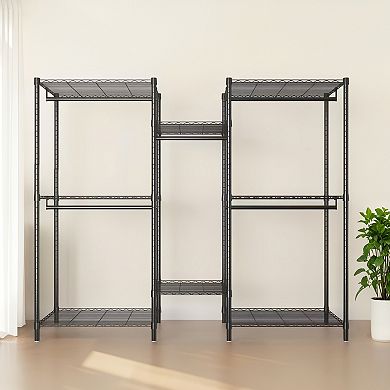 Pnronnc Metal Garment Rack Freestanding Closet Organizer with Adjustable Shelves and Clothes Rails