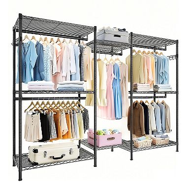 Pnronnc Metal Garment Rack Freestanding Closet Organizer with Adjustable Shelves and Clothes Rails