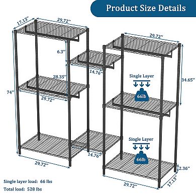 Pnronnc Metal Garment Rack Freestanding Closet Organizer with Adjustable Shelves and Clothes Rails