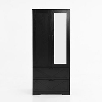 Pnronnc Bedroom Wardrobe Armoire with Hanging Rod, Storage Compartments and Drawers