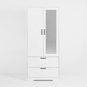 Pnronnc Bedroom Wardrobe Armoire with Hanging Rod, Storage Compartments and Drawers