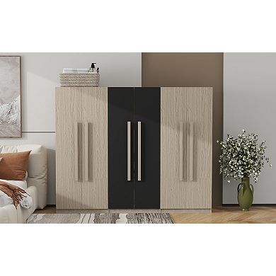 Pnronnc Wardrobe with 6 Doors 2 Drawers 3 Hanging Rod Storage Compartments for Bedroom