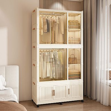 Pnronnc Kids Closet Organizer with Lockable Wheels for Childerns