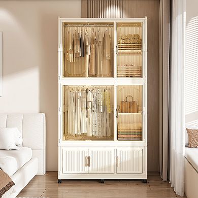 Pnronnc Kids Closet Organizer with Lockable Wheels for Childerns