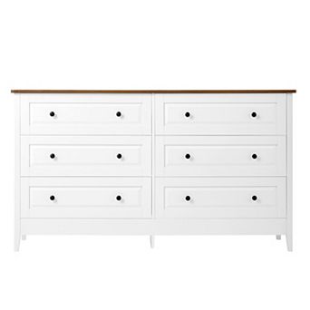 Pnronnc Wood Dressers with Wood Grain Finish Metal Handles and Wide Drawer