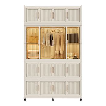 Pnronnc Portable Kids Wardrobe Closet with 8 Cube Storage and Hanging Rod