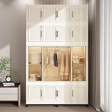 Pnronnc Portable Kids Wardrobe Closet with 8 Cube Storage and Hanging Rod