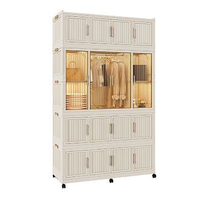 Pnronnc Portable Kids Wardrobe Closet with 8 Cube Storage and Hanging Rod