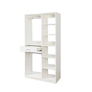 Pnronnc Freestanding Wardrobe Closet Organizer with Open Shelving and Drawer
