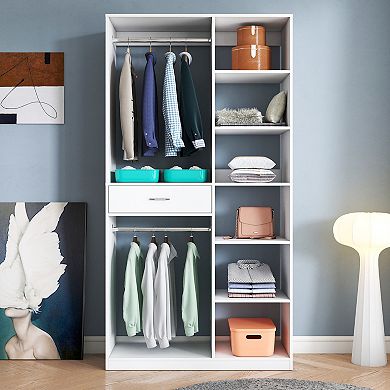 Pnronnc Freestanding Wardrobe Closet Organizer with Open Shelving and Drawer