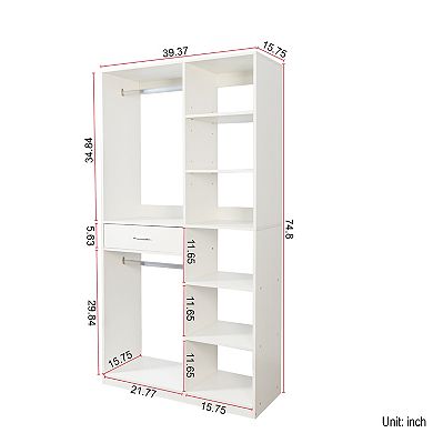 Pnronnc Freestanding Wardrobe Closet Organizer with Open Shelving and Drawer
