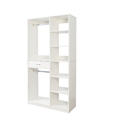 Pnronnc Freestanding Wardrobe Closet Organizer with Open Shelving and Drawer