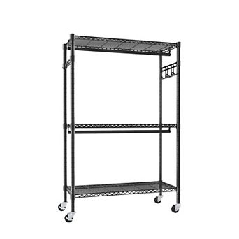 Pnronnc Clothes Rack Open Shelving Wardrobe with 2 Clothes Rails and Side Hooks