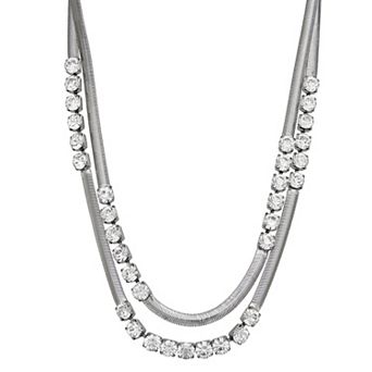 Simply Vera Vera Wang Silver Tone Omega Chain Simulated Stone Frontal Layered Necklace