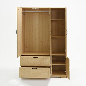 Pnronnc Modern 4 Door Wardrobe Closet with Motion Sensor LED Light, Mirror, 2 Drawers