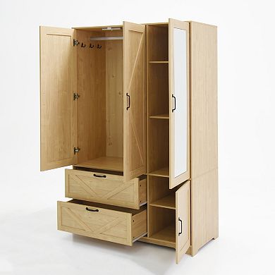 Pnronnc Modern 4 Door Wardrobe Closet with Motion Sensor LED Light, Mirror, 2 Drawers