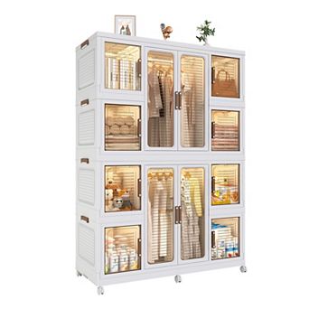 Pnronnc Children Wardrobe Storage Cabinet with Hanging Rod and 8 Storage Cubes