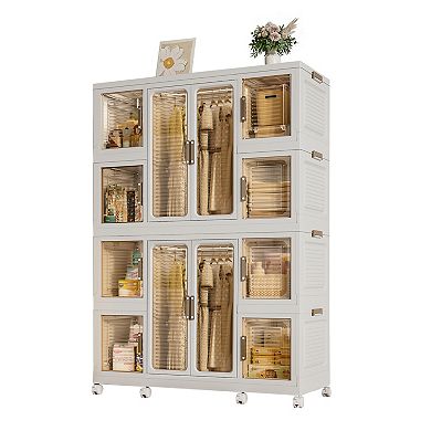 Pnronnc Children Wardrobe Storage Cabinet with Hanging Rod and 8 Storage Cubes