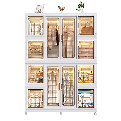 Pnronnc Children Wardrobe Storage Cabinet with Hanging Rod and 8 Storage Cubes