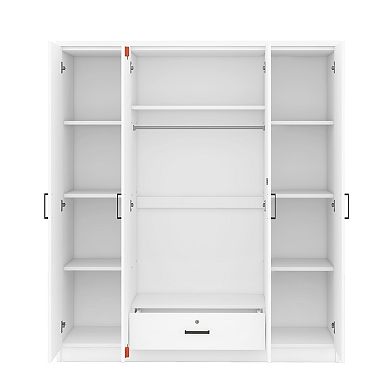 Pnronnc Clothing Wardrobe Modern 4 Door Wardrobe with Locking Drawer