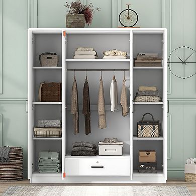 Pnronnc Clothing Wardrobe Modern 4 Door Wardrobe with Locking Drawer