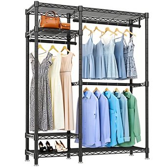 Pnronnc Modern Metal Clothes Rack Open Shelving Wardrobe with Adjustable Wire Shelving