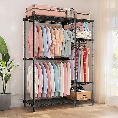 Pnronnc Modern Metal Clothes Rack Open Shelving Wardrobe with Adjustable Wire Shelving