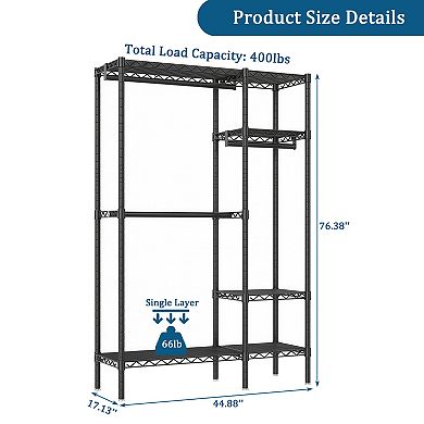 Pnronnc Modern Metal Clothes Rack Open Shelving Wardrobe with Adjustable Wire Shelving