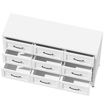 Pnronnc Modern 9 Drawer Metal Storage Dresser Low Profile Storage Chest with Smooth Glide Drawers