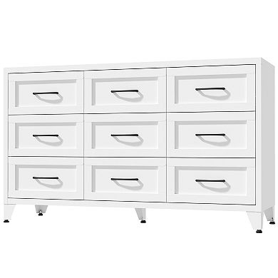 Pnronnc Modern 9 Drawer Metal Storage Dresser Low Profile Storage Chest with Smooth Glide Drawers