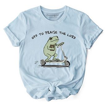 Off to Praise the Lord Funny Frog T-Shirt, Christian Faith Humor Jesus Tee