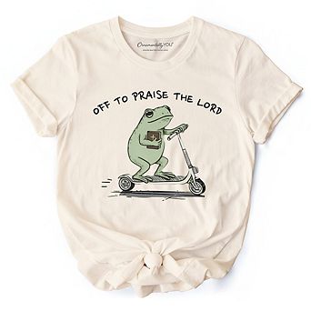 Off to Praise the Lord Funny Frog T-Shirt, Christian Faith Humor Jesus Tee