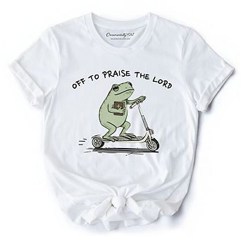 Off to Praise the Lord Funny Frog T-Shirt, Christian Faith Humor Jesus Tee