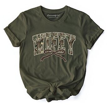 Hunting Wifey Camo Varsity T-Shirt, Country Wife Bow Tee