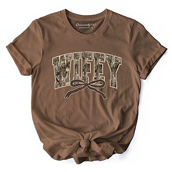 Hunting Wifey Camo Varsity T-Shirt, Country Wife Bow Tee