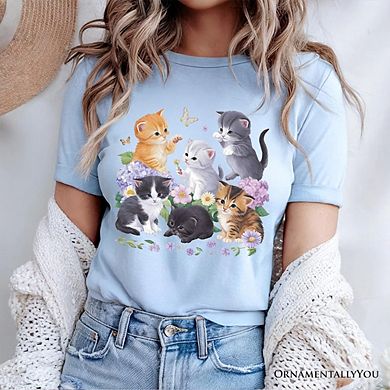 Cute Baby Cats Wildflower T-Shirt, Cottagecore Botanical Cat Tee
