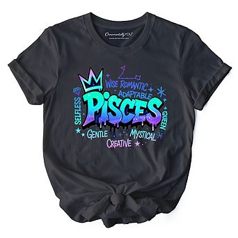 Pisces Graffiti Zodiac T-Shirt, Street Style Astrology Horoscope Tee
