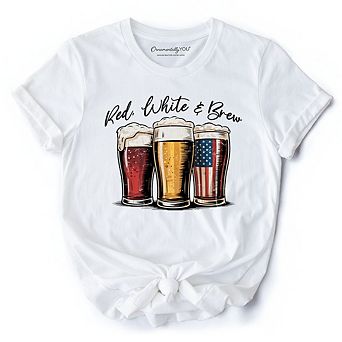 Red White and Brew Beer American T-Shirt, Patriotic USA 4th of July Tee