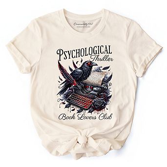 Psychological Thriller Book Lovers Club T-Shirt, Gothic Raven Typewriter Bookish Tee