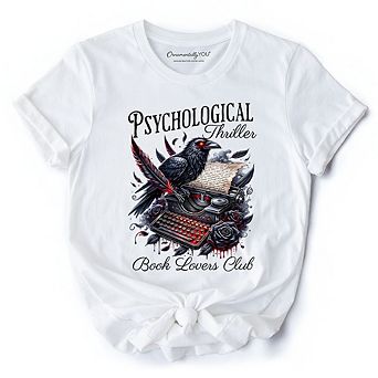 Psychological Thriller Book Lovers Club T-Shirt, Gothic Raven Typewriter Bookish Tee